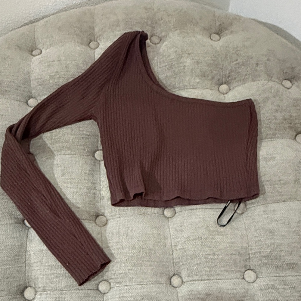 Forever 21 One-Shoulder Ribbed Crop Top - Brown
